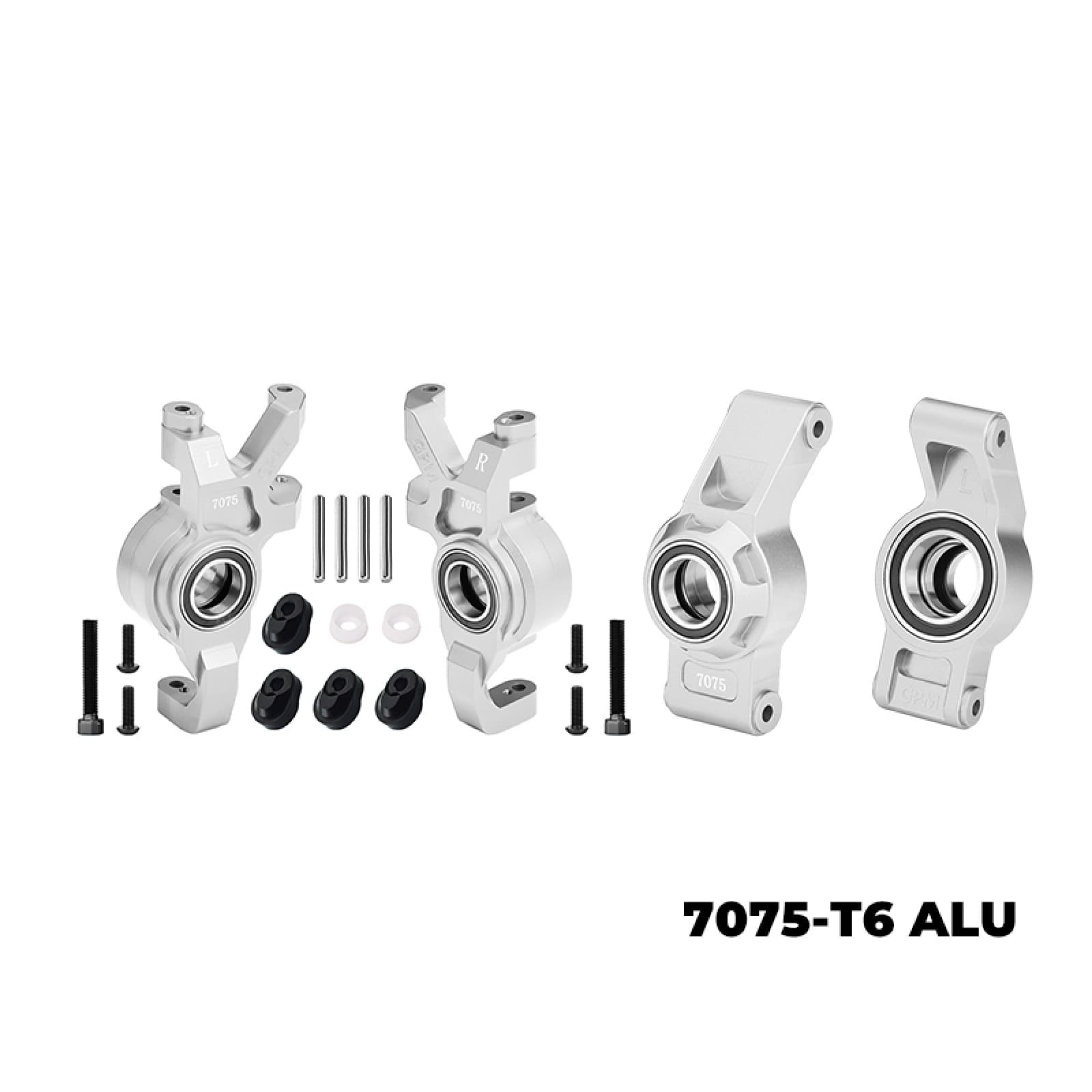 TRAXXAS 1/5 X-Maxx 6S/8S/X-Monster/XRT Alüminyum Ön Büyütülmüş Direksiyon Blokları & Arka Göbek Aksı Taşıyıcıları (3 Büyük Rulman) (Gümüş)
