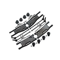 ALUMINIUM 6061-T6 FRONT + REAR LOWER ARMS+CARBON FIBRE DUST-PROOF PROTECTION PLATE + ALUMINUM 7075-T6 HEX ADAPTERS (+6.5MM) AND WHEEL LOCK + 4140 CARBON STEEL FRONT + REAR CVD DRIVE SHAFT COMBO SET FOR TRAXXAS 1/8 SLEDGE